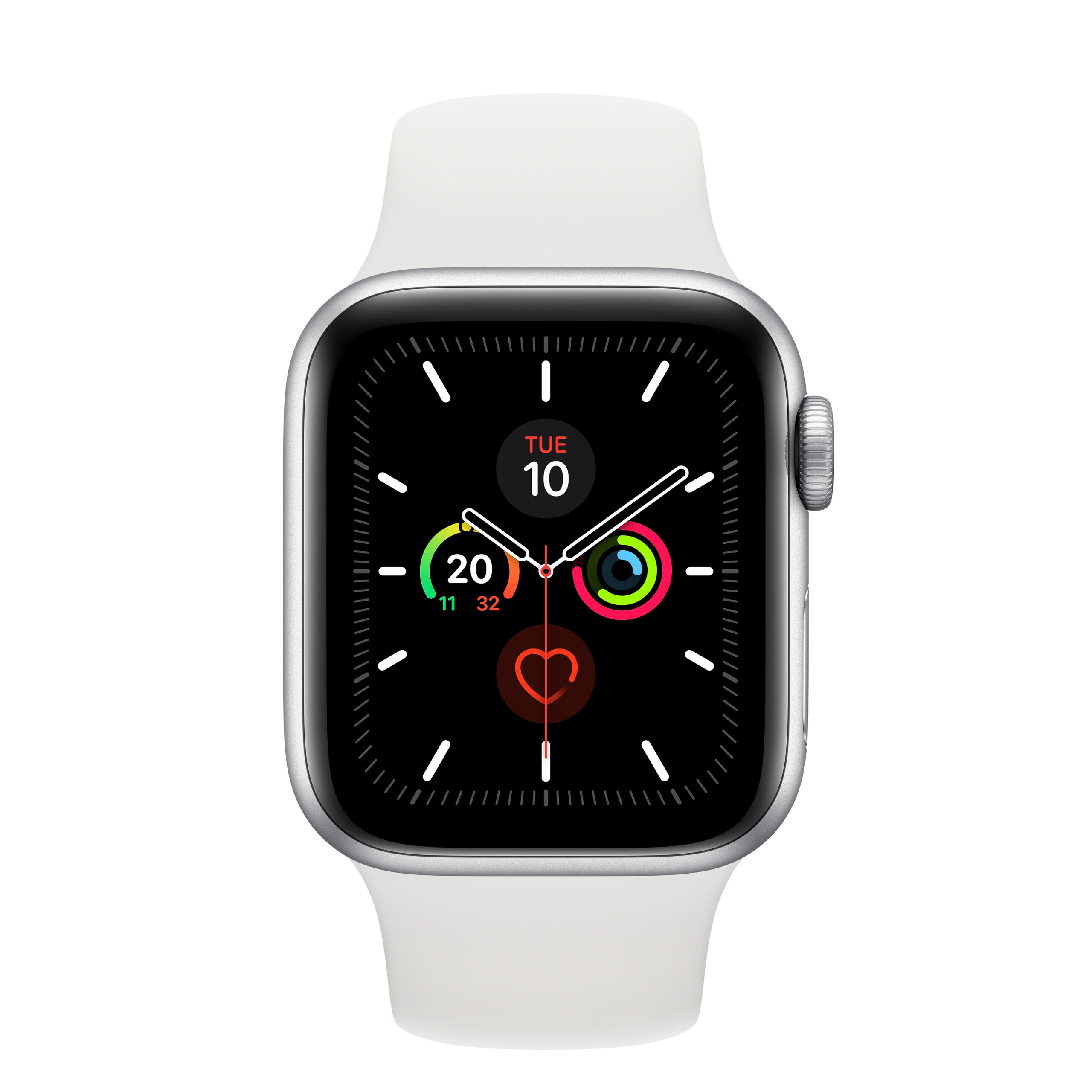 MWV62LL/A - $286 - Apple Watch Series 5 (GPS Only, 40mm, Silver Aluminum, White Sport Band)