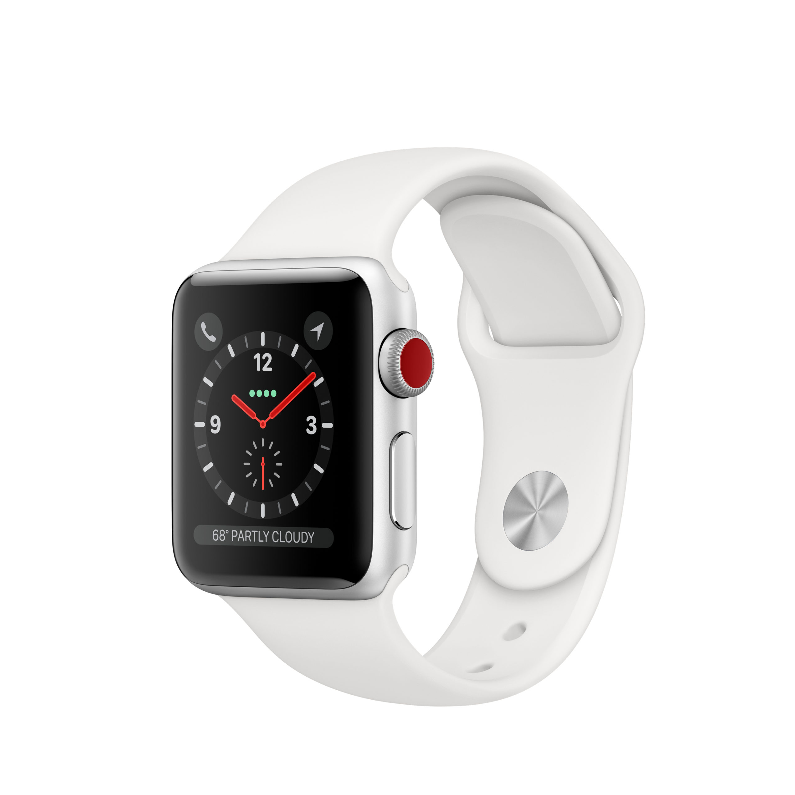 MTGG2LL/A - $180 - Apple Watch Series 3 (GPS + Cellular) 38mm SILVER Aluminum Case with WHITE 