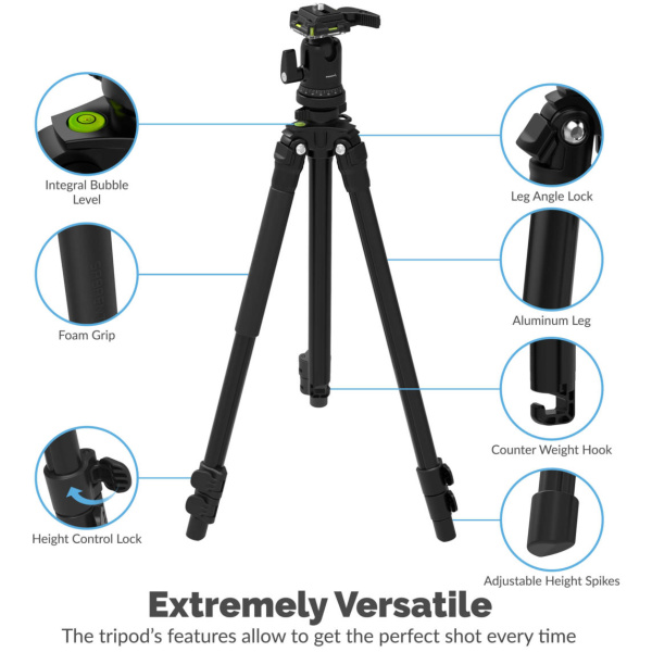 Tp-al56 - $75 - Sabrent 56 Inch Aluminum Tripod With 360 Degree Full 