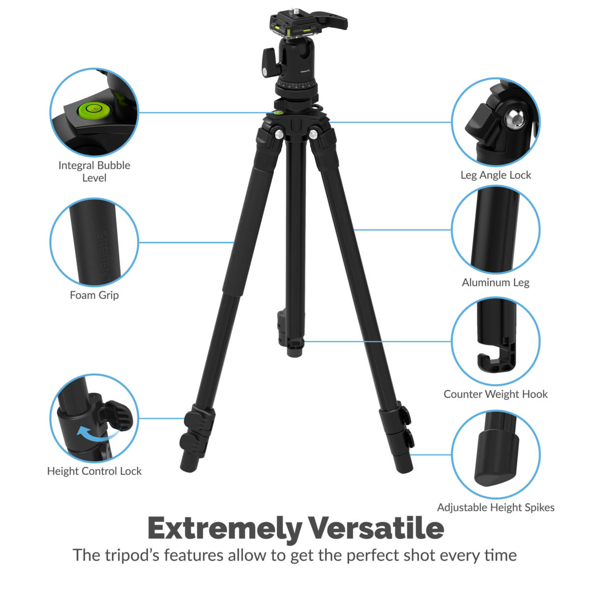 TP-AL56 - $75 - Sabrent 56 Inch Aluminum Tripod with 360 Degree Full ...