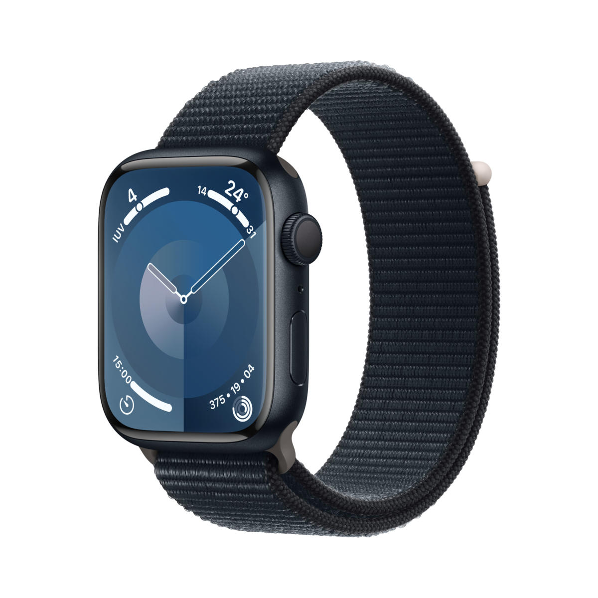 MR9C3LL/A - $472 - Apple Watch Series 9 GPS 45mm Midnight Aluminum Case  with Midnight Sport Loop